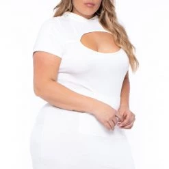 Curvy Sense Plus Size Cutout Hoodie Dress - Ivory Dresses