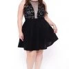 Curvy Sense Plus Size Daisy Sparkle Flare Dress- Black Little Black Styles