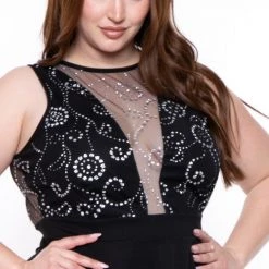 Curvy Sense Plus Size Daisy Sparkle Flare Dress- Black Little Black Styles