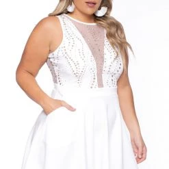 Curvy Sense Bridal Options Plus Size Daisy Sparkle Flare Dress- Ivory