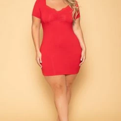 Curvy Sense New Arrivals Plus Size Date Night Bodycon Dress- Red