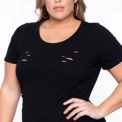 Curvy Sense Most Loved Plus Size Destroyed Tee Dress - Black