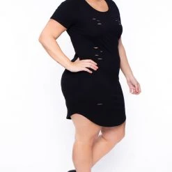 Curvy Sense Most Loved Plus Size Destroyed Tee Dress - Black