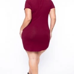 Curvy Sense Plus Size Destroyed Tee Dress - Burgundy