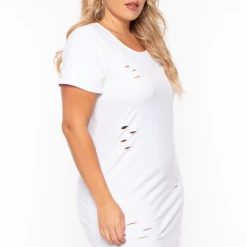 Curvy Sense Most Loved Plus Size Destroyed Tee Dress - White