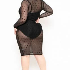Curvy Sense Plus Size Dotted Mesh Bodycon Dress - Black Little Black Styles 9 Curvy Sense Plus Size Dotted Mesh Bodycon Dress - Black Little Black Styles