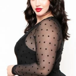 Curvy Sense Plus Size Dotted Mesh Bodycon Dress - Black Little Black Styles 10 Curvy Sense Plus Size Dotted Mesh Bodycon Dress - Black Little Black Styles