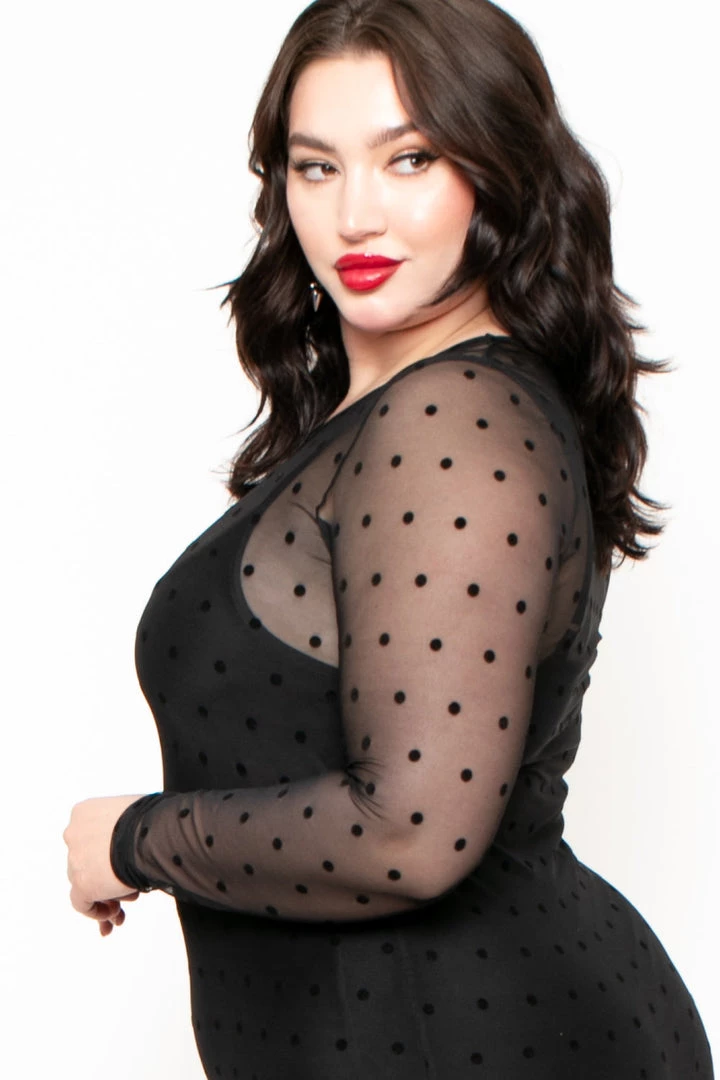 Curvy Sense Plus Size Dotted Mesh Bodycon Dress - Black Little Black Styles 6 Curvy Sense Plus Size Dotted Mesh Bodycon Dress - Black Little Black Styles