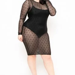 Curvy Sense Plus Size Dotted Mesh Bodycon Dress - Black Little Black Styles 11 Curvy Sense Plus Size Dotted Mesh Bodycon Dress - Black Little Black Styles
