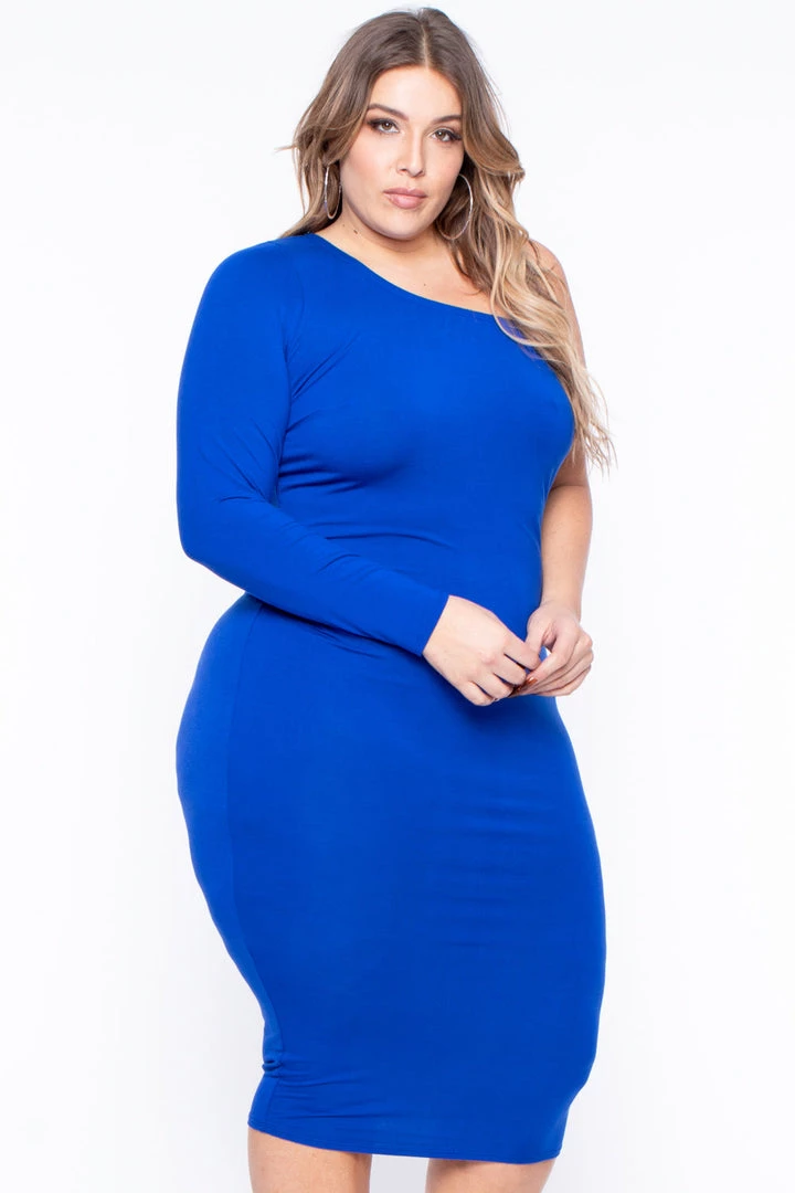Curvy Sense Plus Size Ebony One Shoulder Dress - Royal Blue Dresses 4 Curvy Sense Plus Size Ebony One Shoulder Dress - Royal Blue Dresses