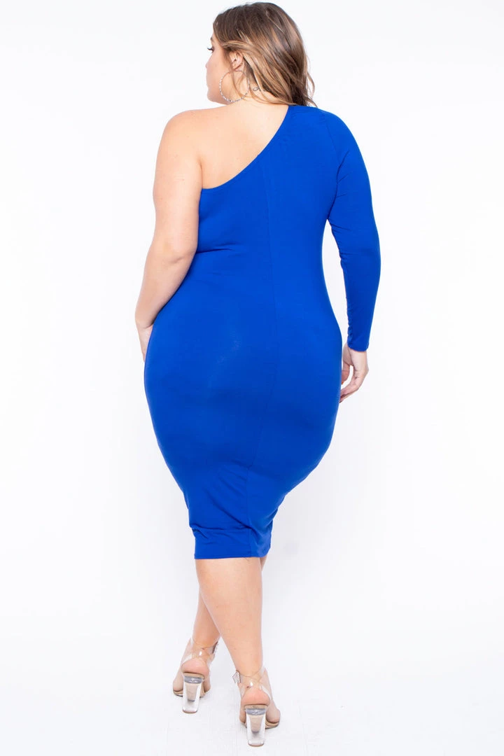 Curvy Sense Plus Size Ebony One Shoulder Dress - Royal Blue Dresses 5 Curvy Sense Plus Size Ebony One Shoulder Dress - Royal Blue Dresses