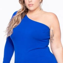 Curvy Sense Plus Size Ebony One Shoulder Dress - Royal Blue Dresses 10 Curvy Sense Plus Size Ebony One Shoulder Dress - Royal Blue Dresses