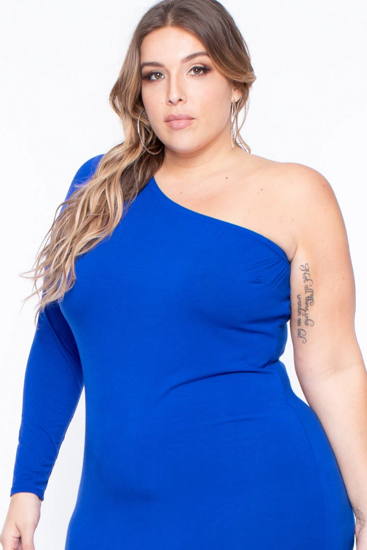 Curvy Sense Plus Size Ebony One Shoulder Dress - Royal Blue Dresses 6 Curvy Sense Plus Size Ebony One Shoulder Dress - Royal Blue Dresses