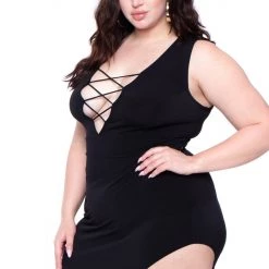 Curvy Sense Back In Stock Plus Size Eden Caged Dress - Black