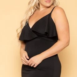 Curvy Sense New Arrivals Plus Size Eden Ruffle Dress - Black