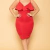 Curvy Sense Plus Size Eden Ruffle Dress - Red