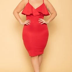 Curvy Sense Plus Size Eden Ruffle Dress - Red