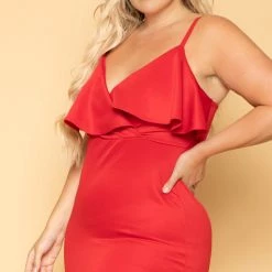 Curvy Sense Plus Size Eden Ruffle Dress - Red 10 Curvy Sense Plus Size Eden Ruffle Dress - Red