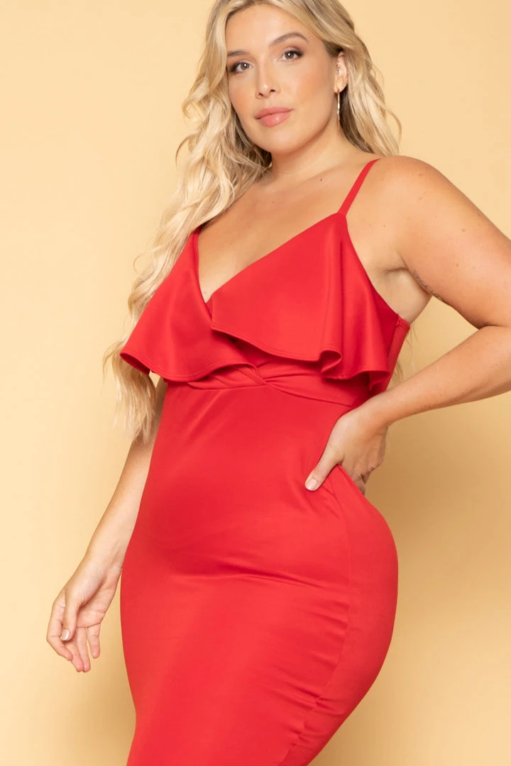 Curvy Sense Plus Size Eden Ruffle Dress - Red 6 Curvy Sense Plus Size Eden Ruffle Dress - Red