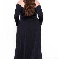 Curvy Sense Plus Size Eliana M- Slit Dress- Black Dresses
