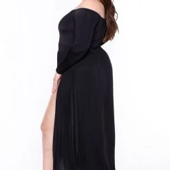 Curvy Sense Plus Size Eliana M- Slit Dress- Black Dresses
