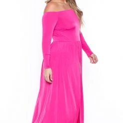 Curvy Sense Plus Size Eliana M- Slit Dress- Pink