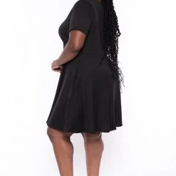 Curvy Sense New Arrivals Plus Size Ellie Flare Dress - Black
