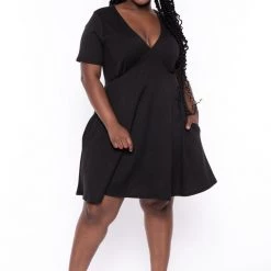 Curvy Sense New Arrivals Plus Size Ellie Flare Dress - Black