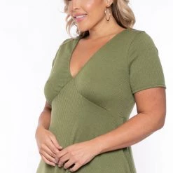 Curvy Sense Plus Size Ellie Flare Dress - Olive New Arrivals
