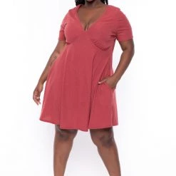 Curvy Sense New Arrivals Plus Size Ellie Flare Dress - Terracota