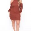 Curvy Sense Plus Size Emerie Dress - Rust