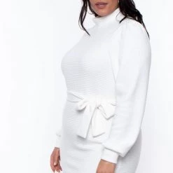Curvy Sense Dresses Plus Size Emma Keyhole Faux Cashmere Sweater Dress - Ivory