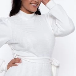 Curvy Sense Dresses Plus Size Emma Keyhole Faux Cashmere Sweater Dress - Ivory