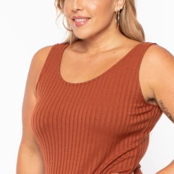 Curvy Sense Plus Size Essential Ribbed Midi Dress - Cognac 11 Curvy Sense Plus Size Essential Ribbed Midi Dress - Cognac