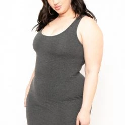 Curvy Sense Plus Size Essential Tank Bodycon Dress- Charcoal