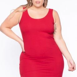 Curvy Sense Dresses Plus Size Essential Tank Bodycon Dress - Red