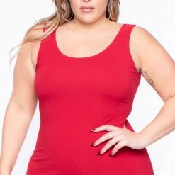 Curvy Sense Dresses Plus Size Essential Tank Bodycon Dress - Red