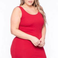 Curvy Sense Dresses Plus Size Essential Tank Bodycon Dress - Red