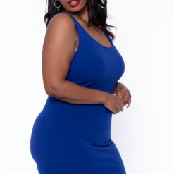Curvy Sense Plus Size Essential Tank Bodycon Dress- Royal Blue Dresses