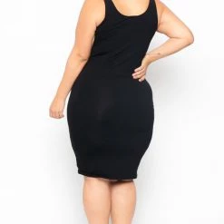 Curvy Sense Most Loved Plus Size Essential Tank Midi Dress - Black