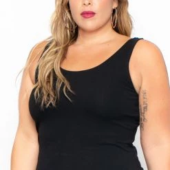 Curvy Sense Most Loved Plus Size Essential Tank Midi Dress - Black