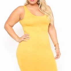 Curvy Sense Most Loved Plus Size Essential Tank Midi Dress - Mustard