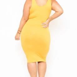 Curvy Sense Most Loved Plus Size Essential Tank Midi Dress - Mustard