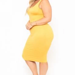 Curvy Sense Most Loved Plus Size Essential Tank Midi Dress - Mustard