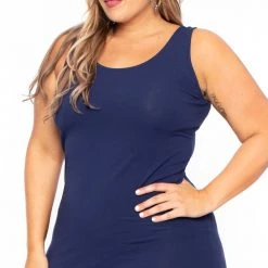 Curvy Sense Plus Size Essential Tank Midi Dress - Navy