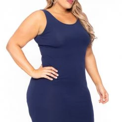 Curvy Sense Plus Size Essential Tank Midi Dress - Navy