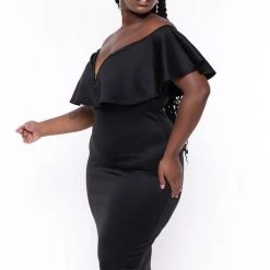 Curvy Sense Plus Size Evelyn Bodycon Dress - Black New Arrivals
