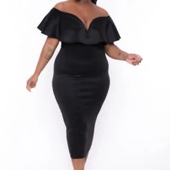 Curvy Sense Plus Size Evelyn Bodycon Dress - Black New Arrivals