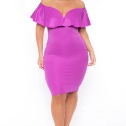 Curvy Sense Plus Size Evelyn Bodycon Dress - Purple
