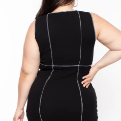 Curvy Sense Plus Size Exposed Seams Rib Dress - Black